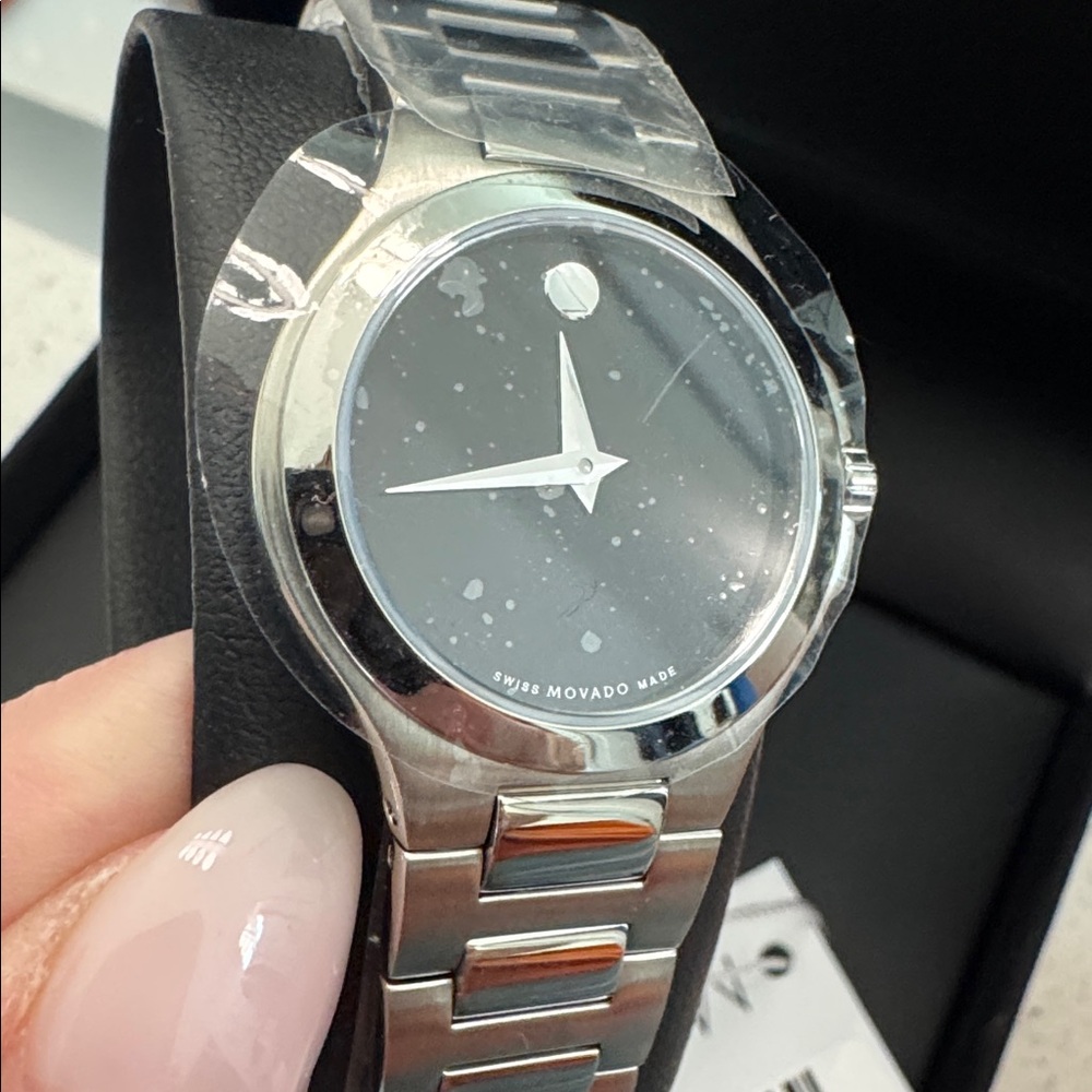 Movado Black Dial Silver Bracelet Watch - Picture 3 of 4